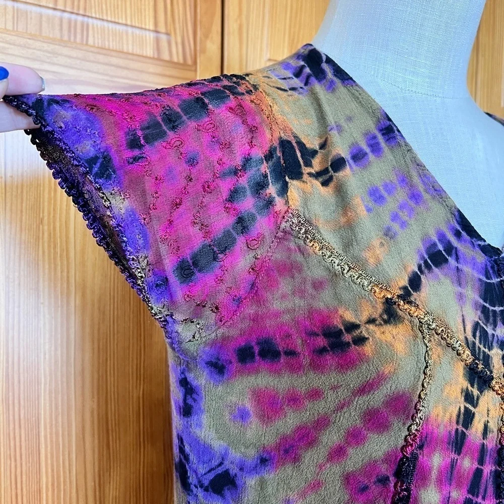 Advance Apparels Medium Vibrant Tie Dye Blouse Crochet Artsy Colorful - Picture 5 of 9